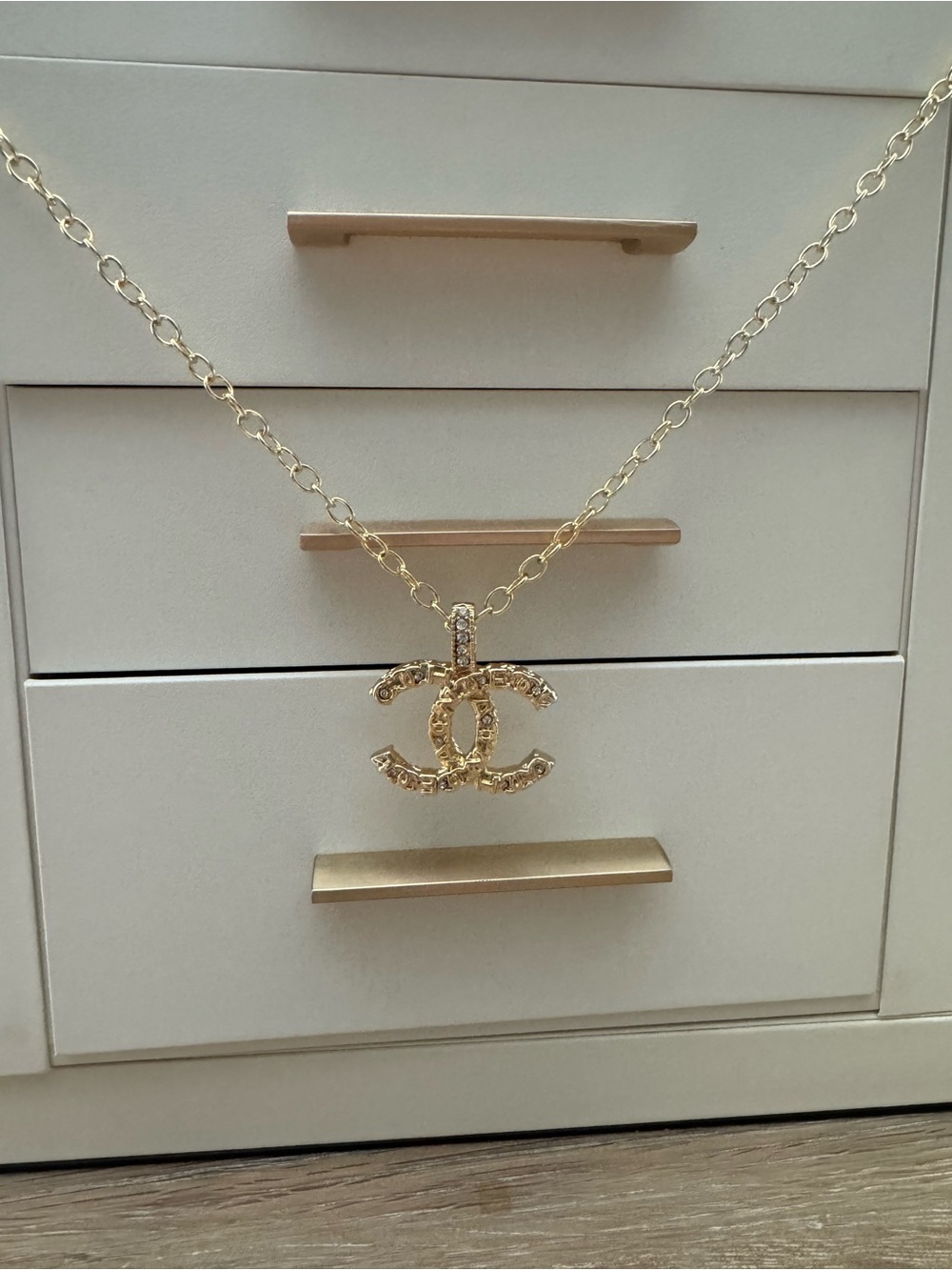 New - Gold-Tone CC Logo Crystal Pendant Necklace